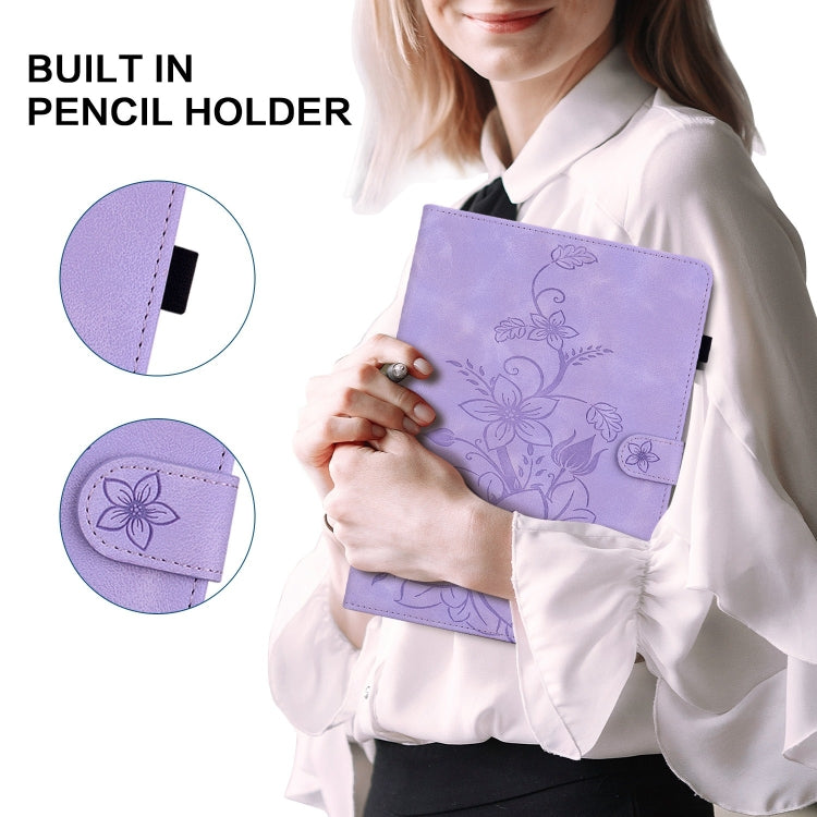 For Lenovo Tab M10 HD Gen2 Lily Embossed Leather Tablet Case(Purple) - Lenovo by PMC TechLife | Online Shopping South Africa | PMC TechLife | Buy Now Pay Later Mobicred