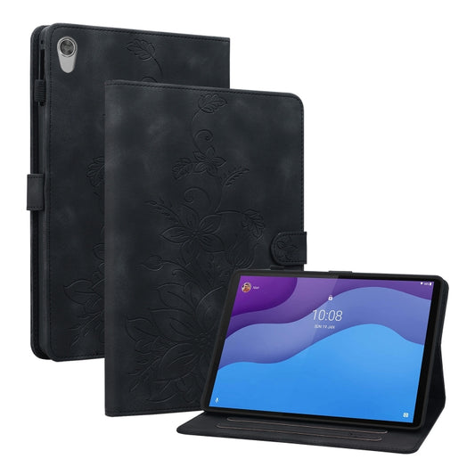 For Lenovo Tab M10 HD Gen2 Lily Embossed Leather Tablet Case(Black) - Lenovo by PMC Jewellery | Online Shopping South Africa | PMC Jewellery | Buy Now Pay Later Mobicred