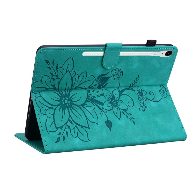 For Samsung Galaxy Tab S9 / S9 FE Lily Embossed Leather Tablet Case(Green) - Galaxy Tab S9 Cases by PMC Jewellery | Online Shopping South Africa | PMC Jewellery | Buy Now Pay Later Mobicred