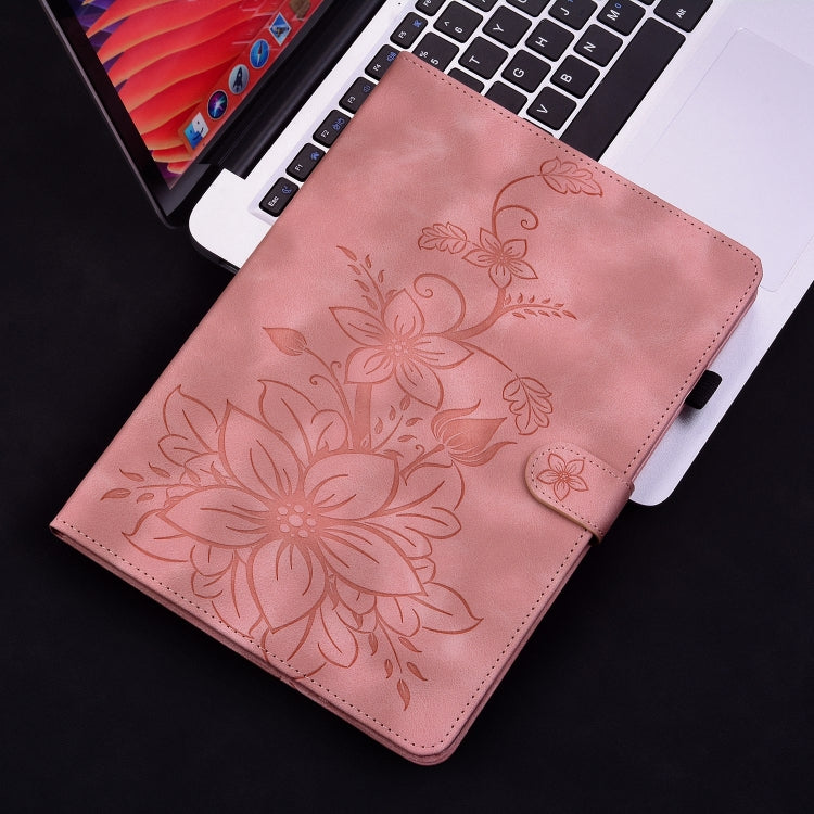 For Samsung Galaxy Tab S9 / S9 FE Lily Embossed Leather Tablet Case(Pink) - Galaxy Tab S9 Cases by PMC Jewellery | Online Shopping South Africa | PMC Jewellery | Buy Now Pay Later Mobicred