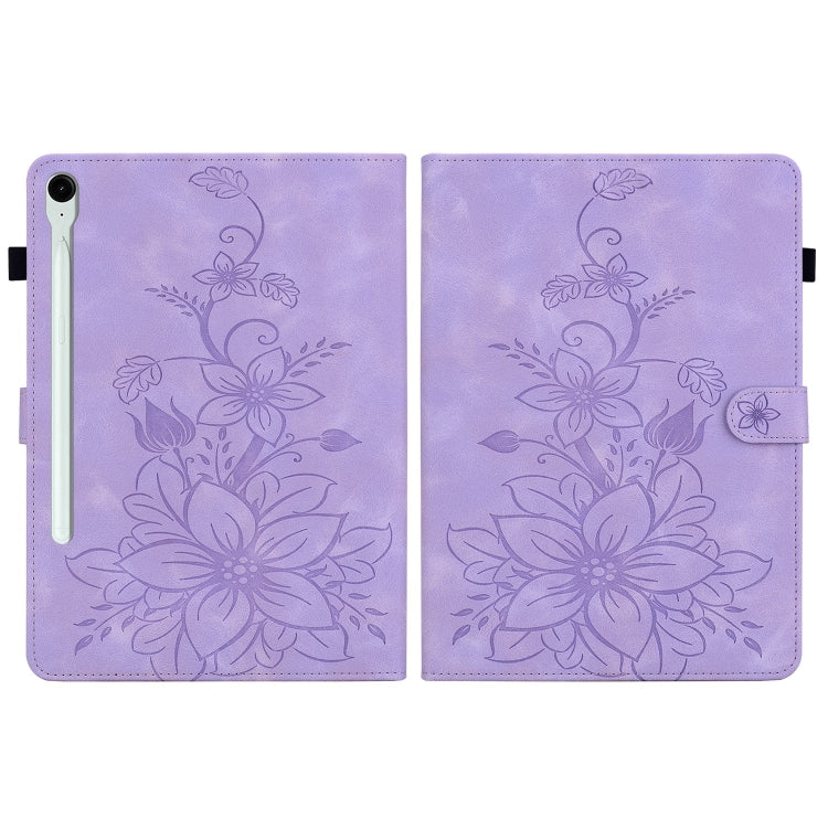 For Samsung Galaxy Tab S9 / S9 FE Lily Embossed Leather Tablet Case(Purple) - Galaxy Tab S9 Cases by PMC Jewellery | Online Shopping South Africa | PMC Jewellery | Buy Now Pay Later Mobicred