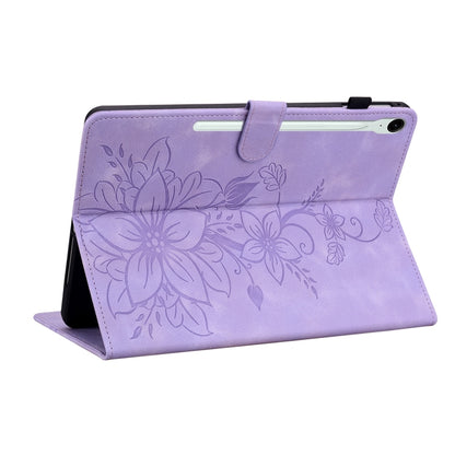 For Samsung Galaxy Tab S9 / S9 FE Lily Embossed Leather Tablet Case(Purple) - Galaxy Tab S9 Cases by PMC Jewellery | Online Shopping South Africa | PMC Jewellery | Buy Now Pay Later Mobicred