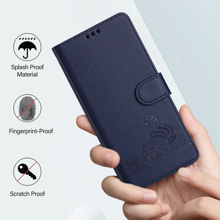 For Tecno Spark GO 2024 Cat Rat Embossed Pattern RFID Leather Phone Case with Lanyard(Blue) - Tecno Cases by PMC Jewellery | Online Shopping South Africa | PMC Jewellery | Buy Now Pay Later Mobicred