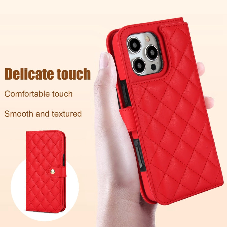 For iPhone 16 Pro Max Crossbody Multifunction Rhombic Leather Phone Case(Red) - iPhone 16 Pro Max Cases by PMC Jewellery | Online Shopping South Africa | PMC Jewellery | Buy Now Pay Later Mobicred