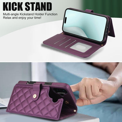 For iPhone 16 Plus Crossbody Multifunction Rhombic Leather Phone Case(Dark Purple) - iPhone 16 Plus Cases by PMC Jewellery | Online Shopping South Africa | PMC Jewellery | Buy Now Pay Later Mobicred