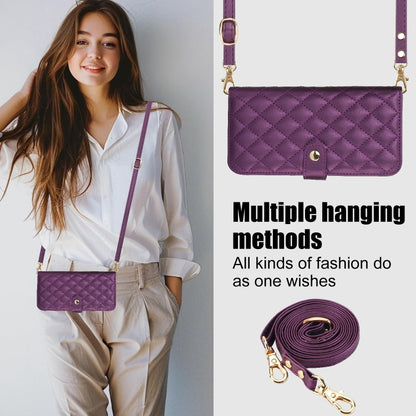 For iPhone 16 Plus Crossbody Multifunction Rhombic Leather Phone Case(Dark Purple) - iPhone 16 Plus Cases by PMC Jewellery | Online Shopping South Africa | PMC Jewellery | Buy Now Pay Later Mobicred