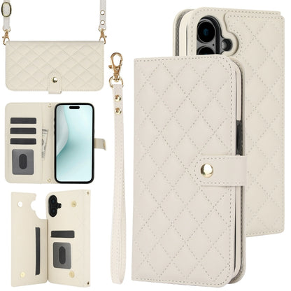 For iPhone 16 Crossbody Multifunction Rhombic Leather Phone Case(White) - iPhone 16 Cases by PMC Jewellery | Online Shopping South Africa | PMC Jewellery | Buy Now Pay Later Mobicred