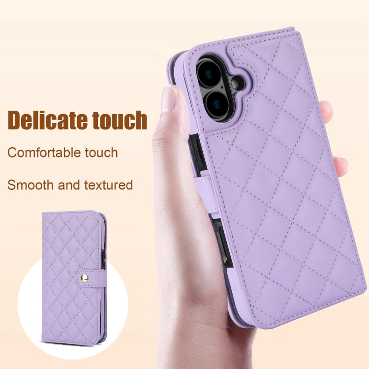 For iPhone 16 Crossbody Multifunction Rhombic Leather Phone Case(Purple) - iPhone 16 Cases by PMC Jewellery | Online Shopping South Africa | PMC Jewellery | Buy Now Pay Later Mobicred