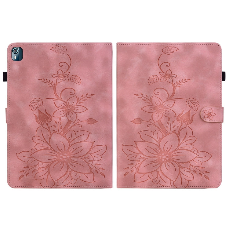 For Nokia T21 Lily Embossed Leather Tablet Case(Pink) - Nokia by PMC TechLife | Online Shopping South Africa | PMC TechLife | Buy Now Pay Later Mobicred