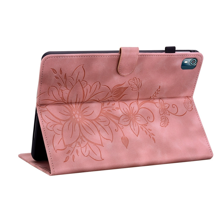 For Nokia T21 Lily Embossed Leather Tablet Case(Pink) - Nokia by PMC TechLife | Online Shopping South Africa | PMC TechLife | Buy Now Pay Later Mobicred