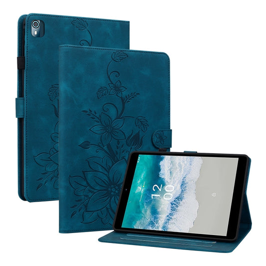 For Nokia T21 Lily Embossed Leather Tablet Case(Dark Blue) - Nokia by PMC Jewellery | Online Shopping South Africa | PMC Jewellery | Buy Now Pay Later Mobicred