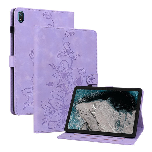 For Nokia T20 10.4 2021 Lily Embossed Leather Tablet Case(Purple) - Nokia by PMC Jewellery | Online Shopping South Africa | PMC Jewellery | Buy Now Pay Later Mobicred