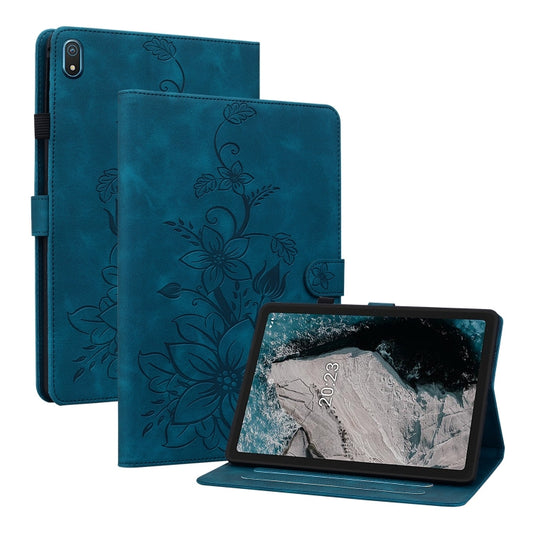 For Nokia T20 10.4 2021 Lily Embossed Leather Tablet Case(Dark Blue) - Nokia by PMC Jewellery | Online Shopping South Africa | PMC Jewellery | Buy Now Pay Later Mobicred