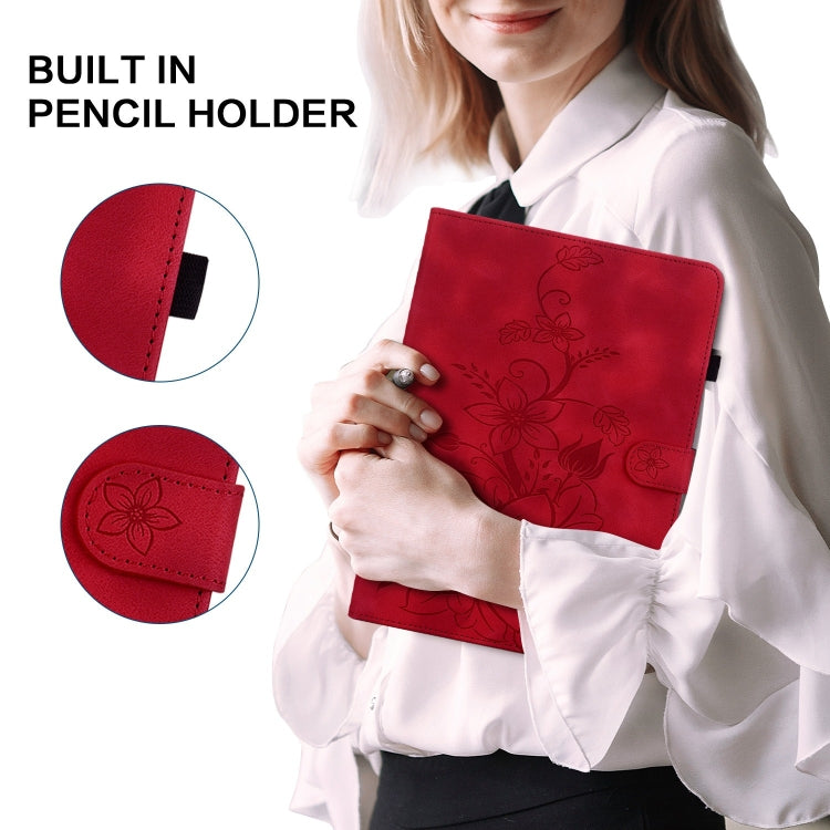 For Huawei MatePad Pro 11 2022 Lily Embossed Leather Tablet Case(Red) - Huawei by PMC TechLife | Online Shopping South Africa | PMC TechLife | Buy Now Pay Later Mobicred