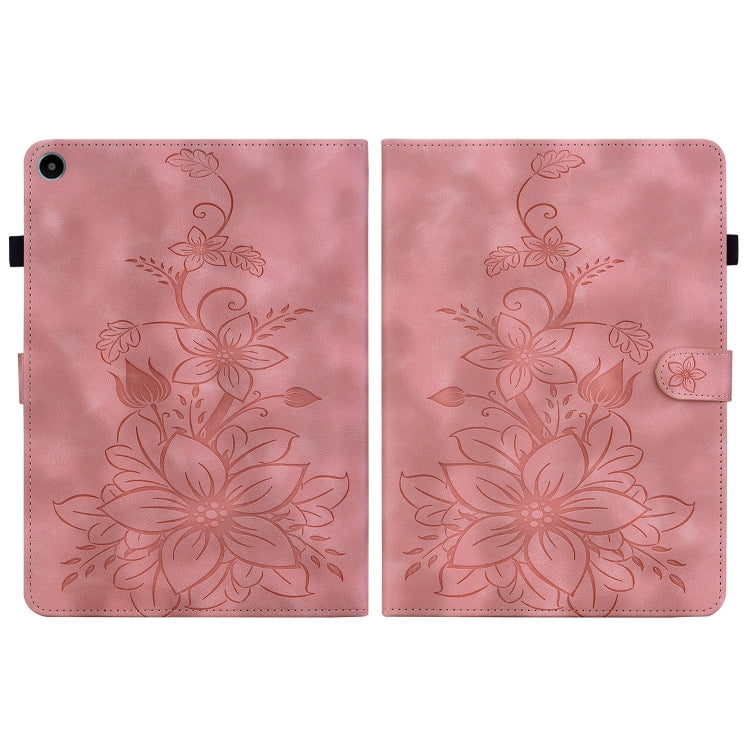 For Huawei MatePad SE 10.4 Lily Embossed Leather Tablet Case(Pink) - Huawei by PMC TechLife | Online Shopping South Africa | PMC TechLife | Buy Now Pay Later Mobicred