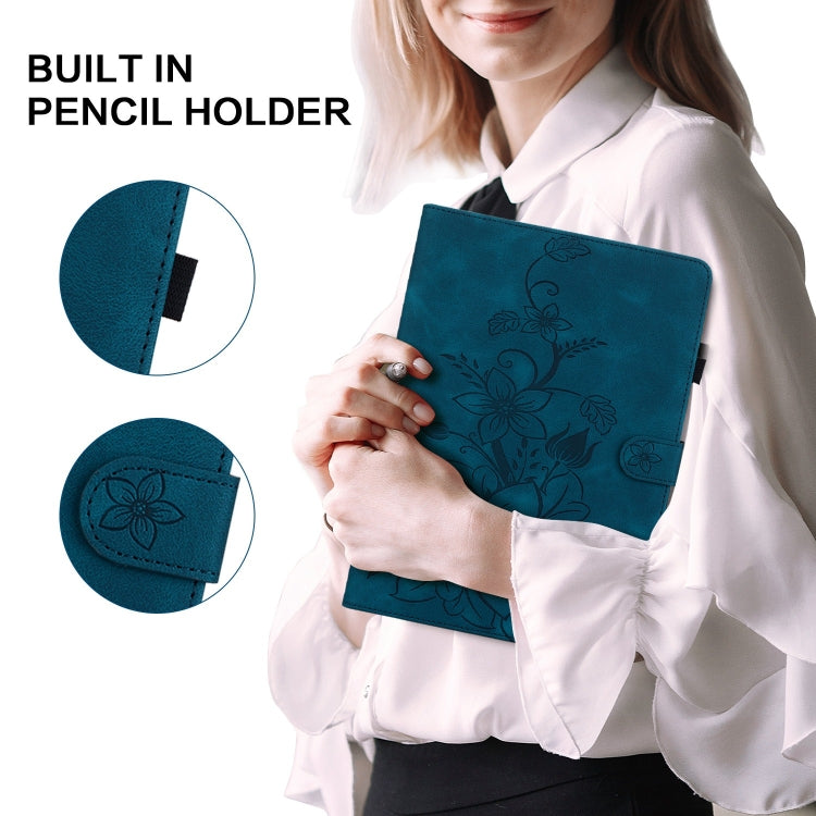 For Huawei MatePad SE 10.4 Lily Embossed Leather Tablet Case(Dark Blue) - Huawei by PMC TechLife | Online Shopping South Africa | PMC TechLife | Buy Now Pay Later Mobicred