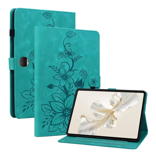 For Honor Pad 9 12.1 Lily Embossed Leather Tablet Case(Green) - Honor by PMC Jewellery | Online Shopping South Africa | PMC Jewellery | Buy Now Pay Later Mobicred