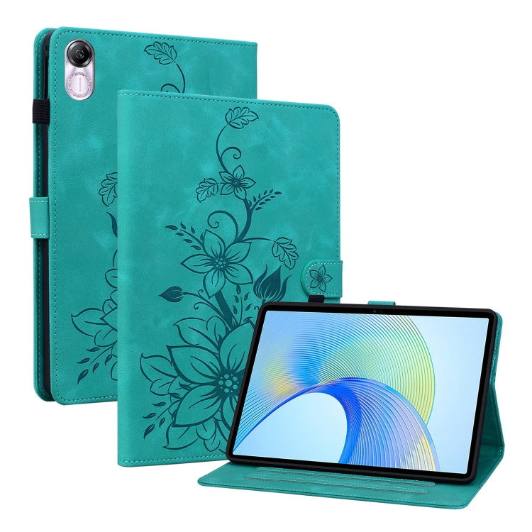 For Honor Pad X8 Pro / X9 2023 Lily Embossed Leather Tablet Case(Green) - Honor by PMC TechLife | Online Shopping South Africa | PMC TechLife | Buy Now Pay Later Mobicred