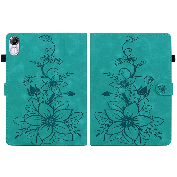 For Honor Pad X8 Pro / X9 2023 Lily Embossed Leather Tablet Case(Green) - Honor by PMC TechLife | Online Shopping South Africa | PMC TechLife | Buy Now Pay Later Mobicred