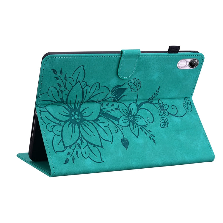 For Honor Pad X8 Pro / X9 2023 Lily Embossed Leather Tablet Case(Green) - Honor by PMC TechLife | Online Shopping South Africa | PMC TechLife | Buy Now Pay Later Mobicred