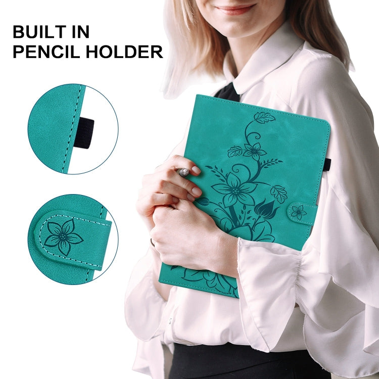 For Honor Pad X8 Pro / X9 2023 Lily Embossed Leather Tablet Case(Green) - Honor by PMC TechLife | Online Shopping South Africa | PMC TechLife | Buy Now Pay Later Mobicred