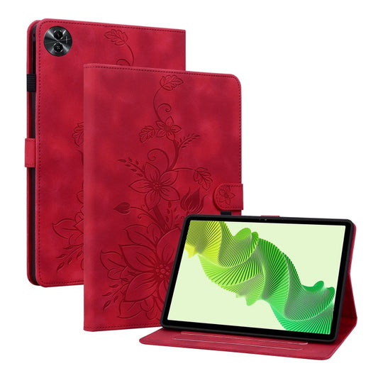 For Realme Pad 2 11.5 Lily Embossed Leather Tablet Case(Red) - Realme by PMC Jewellery | Online Shopping South Africa | PMC Jewellery | Buy Now Pay Later Mobicred