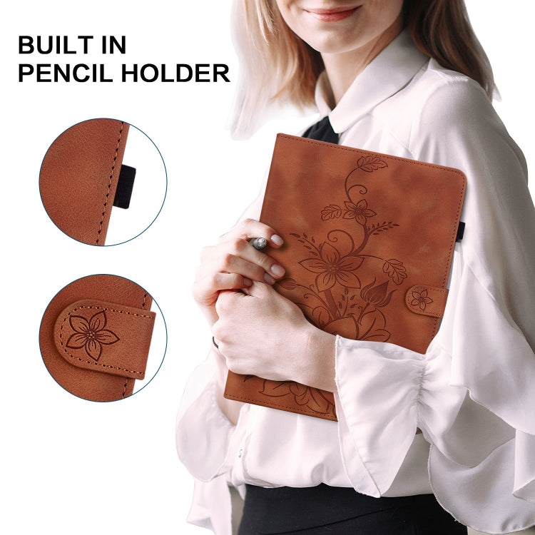 For Realme Pad X Lily Embossed Leather Tablet Case(Brown) - Realme by PMC TechLife | Online Shopping South Africa | PMC TechLife | Buy Now Pay Later Mobicred