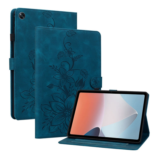 For OPPO Pad Air Lily Embossed Leather Tablet Case(Dark Blue) - OPPO by PMC Jewellery | Online Shopping South Africa | PMC Jewellery | Buy Now Pay Later Mobicred