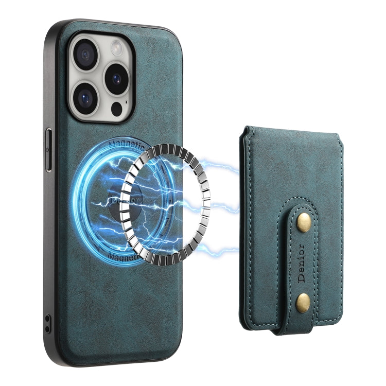 For iPhone 16 Pro Denior D14 NK Retro Pattern MagSafe Magnetic Card Holder Leather Phone Case(Blue) - iPhone 16 Pro Cases by Denior | Online Shopping South Africa | PMC Jewellery | Buy Now Pay Later Mobicred