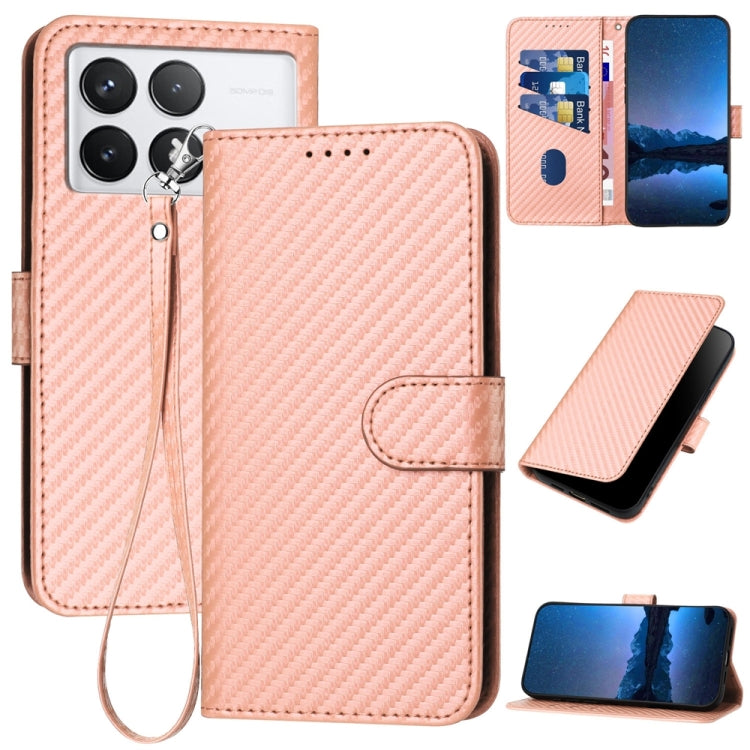 For Xiaomi Redmi K70 / K70 Pro YX0070 Carbon Fiber Buckle Leather Phone Case with Lanyard(Pink) - K70 Cases by PMC Jewellery | Online Shopping South Africa | PMC Jewellery | Buy Now Pay Later Mobicred