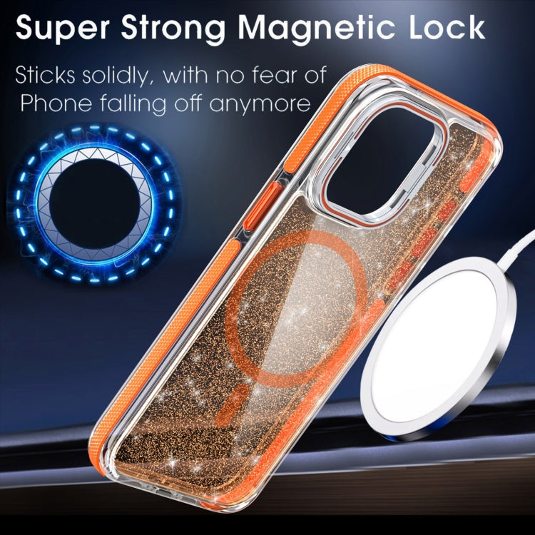 For iPhone 16 Plus Two-color Glitter Powder Lens Holder Magsafe Phone Case(White) - iPhone 16 Plus Cases by PMC Jewellery | Online Shopping South Africa | PMC Jewellery | Buy Now Pay Later Mobicred