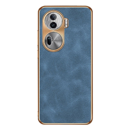 For OPPO Reno11 Pro Global Electroplating Lambskin Leather Phone Case(Blue) - Reno11 Pro Cases by PMC Jewellery | Online Shopping South Africa | PMC Jewellery | Buy Now Pay Later Mobicred