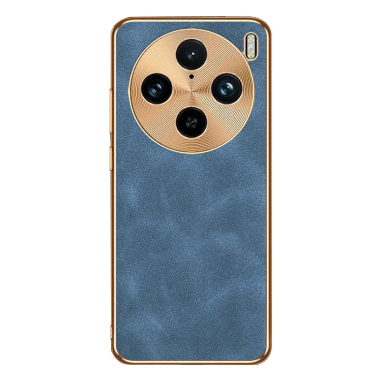 For vivo X100 Pro Electroplating Lambskin Leather Phone Case(Blue) - X100 Pro Cases by PMC Jewellery | Online Shopping South Africa | PMC Jewellery | Buy Now Pay Later Mobicred