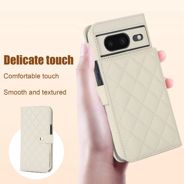 For Google Pixel 8 Crossbody Multifunction Rhombic Leather Phone Case(White) - Google Cases by PMC TechLife | Online Shopping South Africa | PMC TechLife | Buy Now Pay Later Mobicred
