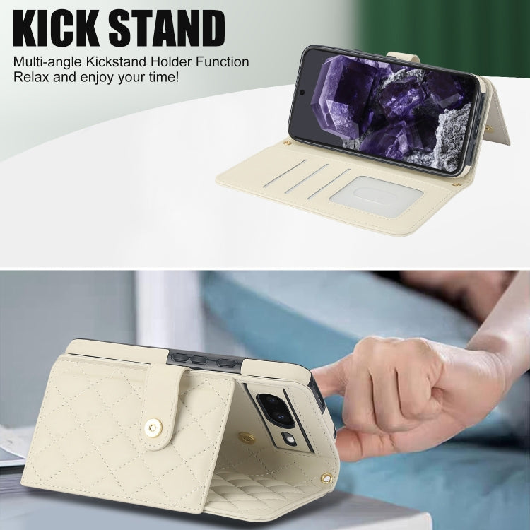 For Google Pixel 8 Crossbody Multifunction Rhombic Leather Phone Case(White) - Google Cases by PMC TechLife | Online Shopping South Africa | PMC TechLife | Buy Now Pay Later Mobicred