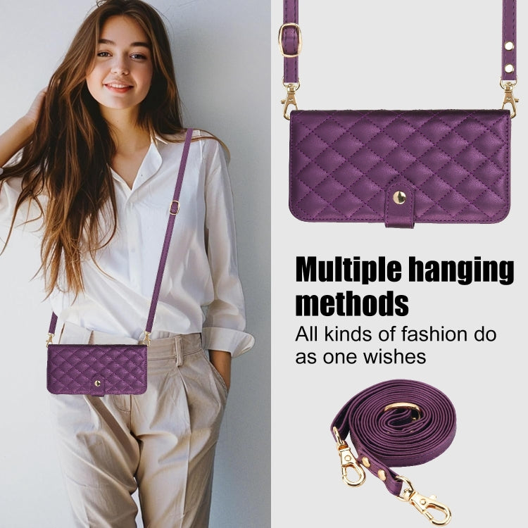 For Google Pixel 8a Crossbody Multifunction Rhombic Leather Phone Case(Dark Purple) - Google Cases by PMC TechLife | Online Shopping South Africa | PMC TechLife | Buy Now Pay Later Mobicred