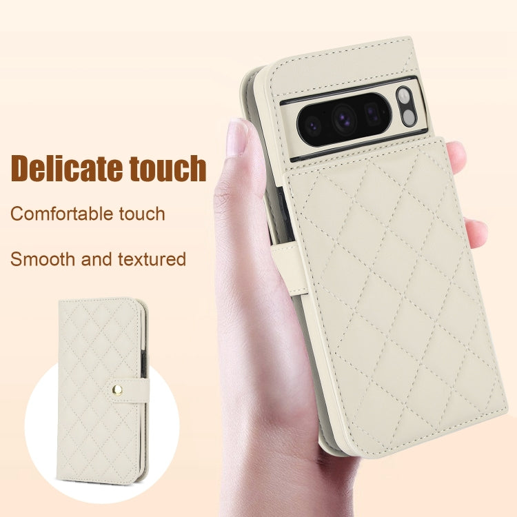 For Google Pixel 8 Pro Crossbody Multifunction Rhombic Leather Phone Case(White) - Google Cases by PMC TechLife | Online Shopping South Africa | PMC TechLife | Buy Now Pay Later Mobicred