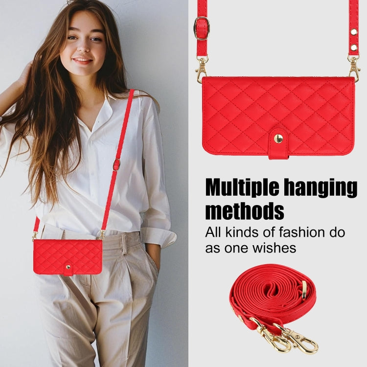 For Google Pixel 8 Pro Crossbody Multifunction Rhombic Leather Phone Case(Red) - Google Cases by PMC TechLife | Online Shopping South Africa | PMC TechLife | Buy Now Pay Later Mobicred
