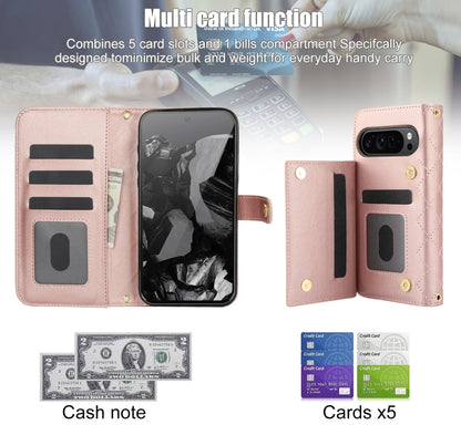 For Google Pixel 9 Crossbody Multifunction Rhombic Leather Phone Case(Rose Gold) - Google Cases by PMC Jewellery | Online Shopping South Africa | PMC Jewellery | Buy Now Pay Later Mobicred