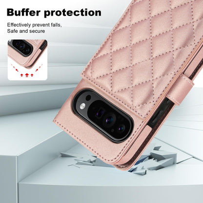 For Google Pixel 9 Crossbody Multifunction Rhombic Leather Phone Case(Rose Gold) - Google Cases by PMC Jewellery | Online Shopping South Africa | PMC Jewellery | Buy Now Pay Later Mobicred