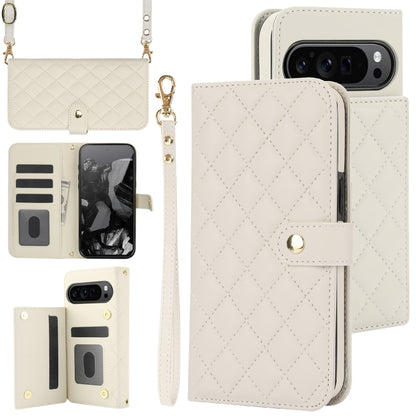 For Google Pixel 9 Pro XL Crossbody Multifunction Rhombic Leather Phone Case(White) - Google Cases by PMC Jewellery | Online Shopping South Africa | PMC Jewellery | Buy Now Pay Later Mobicred