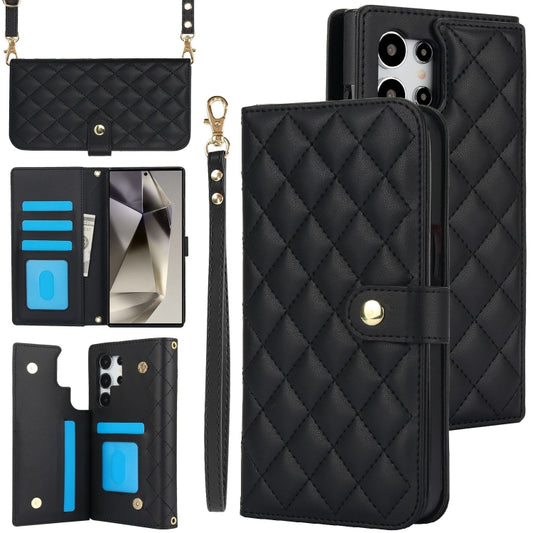 For Samsung Galaxy S24 Ultra 5G Crossbody Multifunction Rhombic Leather Phone Case(Black) - Galaxy S24 Ultra 5G Cases by PMC Jewellery | Online Shopping South Africa | PMC Jewellery | Buy Now Pay Later Mobicred