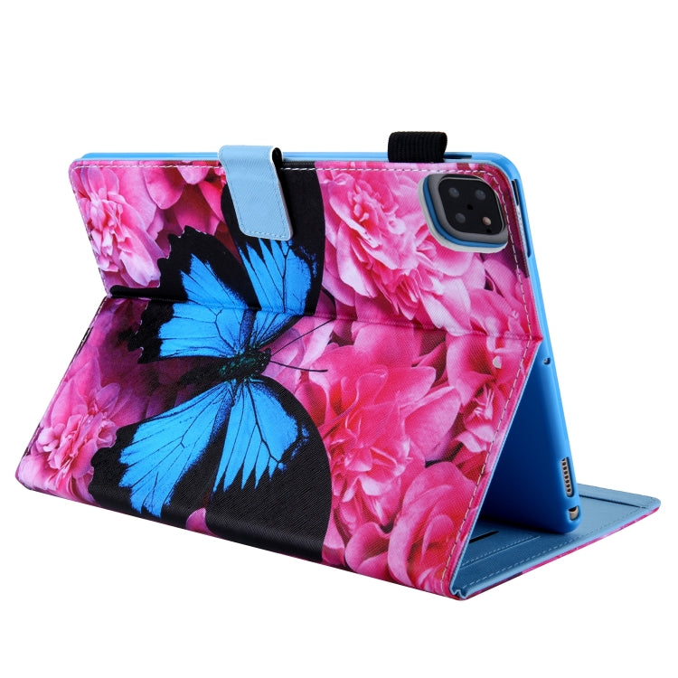 For iPad Pro 11 2024 Colored Drawing Leather Smart Tablet Case(Red Flower Blue Butterfly) - iPad Pro 11 2024 Cases by PMC TechLife | Online Shopping South Africa | PMC TechLife | Buy Now Pay Later Mobicred