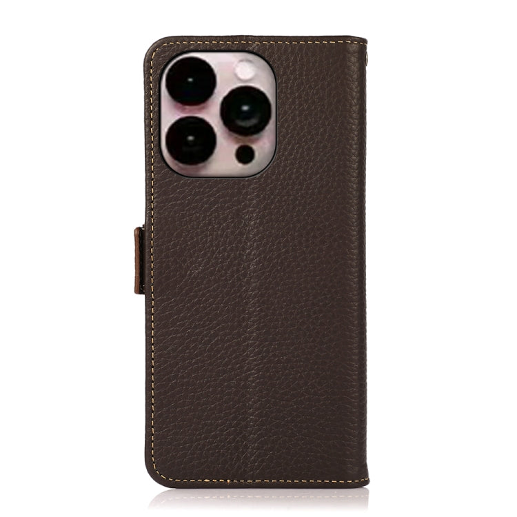 For iPhone 16 Pro Max KHAZNEH Side-Magnetic Litchi Genuine Leather RFID Case(Brown) - iPhone 16 Pro Max Cases by PMC TechLife | Online Shopping South Africa | PMC TechLife | Buy Now Pay Later Mobicred