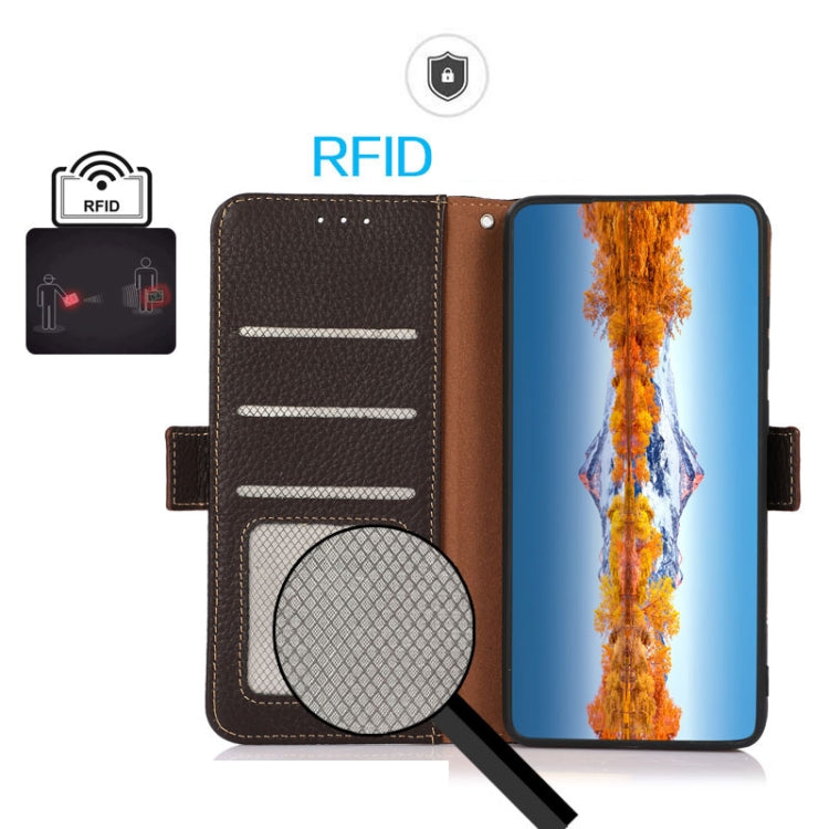 For iPhone 16 Pro Max KHAZNEH Side-Magnetic Litchi Genuine Leather RFID Case(Brown) - iPhone 16 Pro Max Cases by PMC TechLife | Online Shopping South Africa | PMC TechLife | Buy Now Pay Later Mobicred