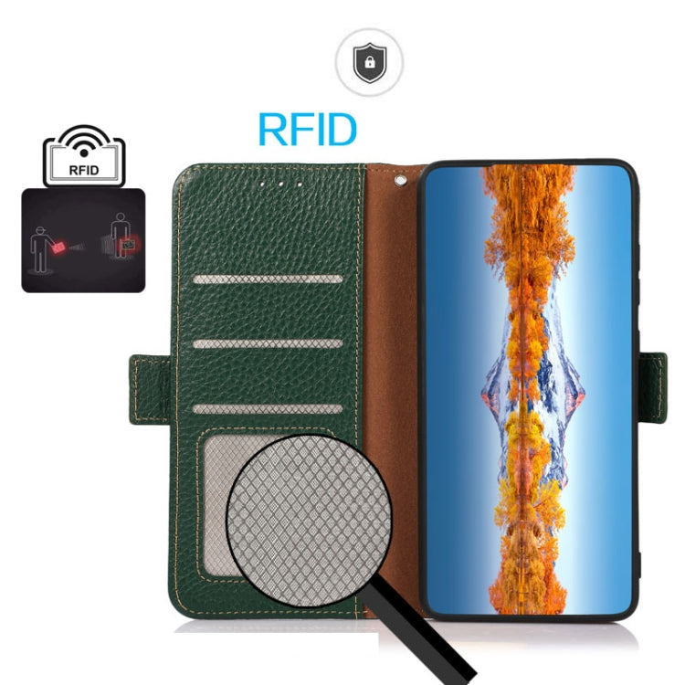 For iPhone 16 Pro KHAZNEH Side-Magnetic Litchi Genuine Leather RFID Case(Green) - iPhone 16 Pro Cases by PMC TechLife | Online Shopping South Africa | PMC TechLife | Buy Now Pay Later Mobicred