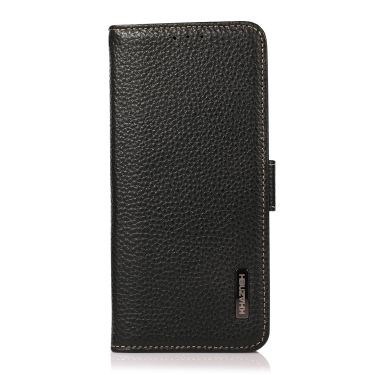 For iPhone 16 KHAZNEH Side-Magnetic Litchi Genuine Leather RFID Case(Black) - iPhone 16 Cases by PMC TechLife | Online Shopping South Africa | PMC TechLife | Buy Now Pay Later Mobicred
