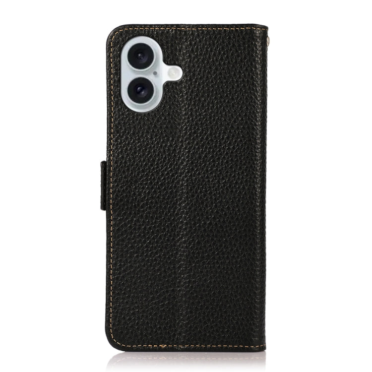 For iPhone 16 KHAZNEH Side-Magnetic Litchi Genuine Leather RFID Case(Black) - iPhone 16 Cases by PMC TechLife | Online Shopping South Africa | PMC TechLife | Buy Now Pay Later Mobicred