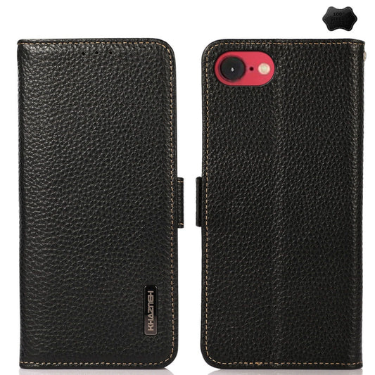 For iPhone 16e KHAZNEH Side-Magnetic Litchi Genuine Leather RFID Case(Black) - iPhone 16e Cases by PMC Jewellery | Online Shopping South Africa | PMC Jewellery | Buy Now Pay Later Mobicred