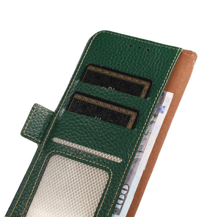 For iPhone 17 KHAZNEH Side-Magnetic Litchi Genuine Leather RFID Case(Green) - free shipping - PMc TechLife - Order now!